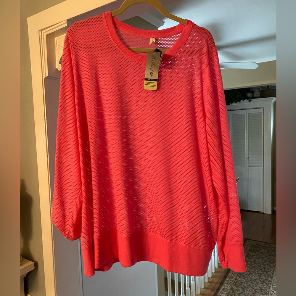 NWT Ideology Pink Long Sleeve Mesh Top 2X